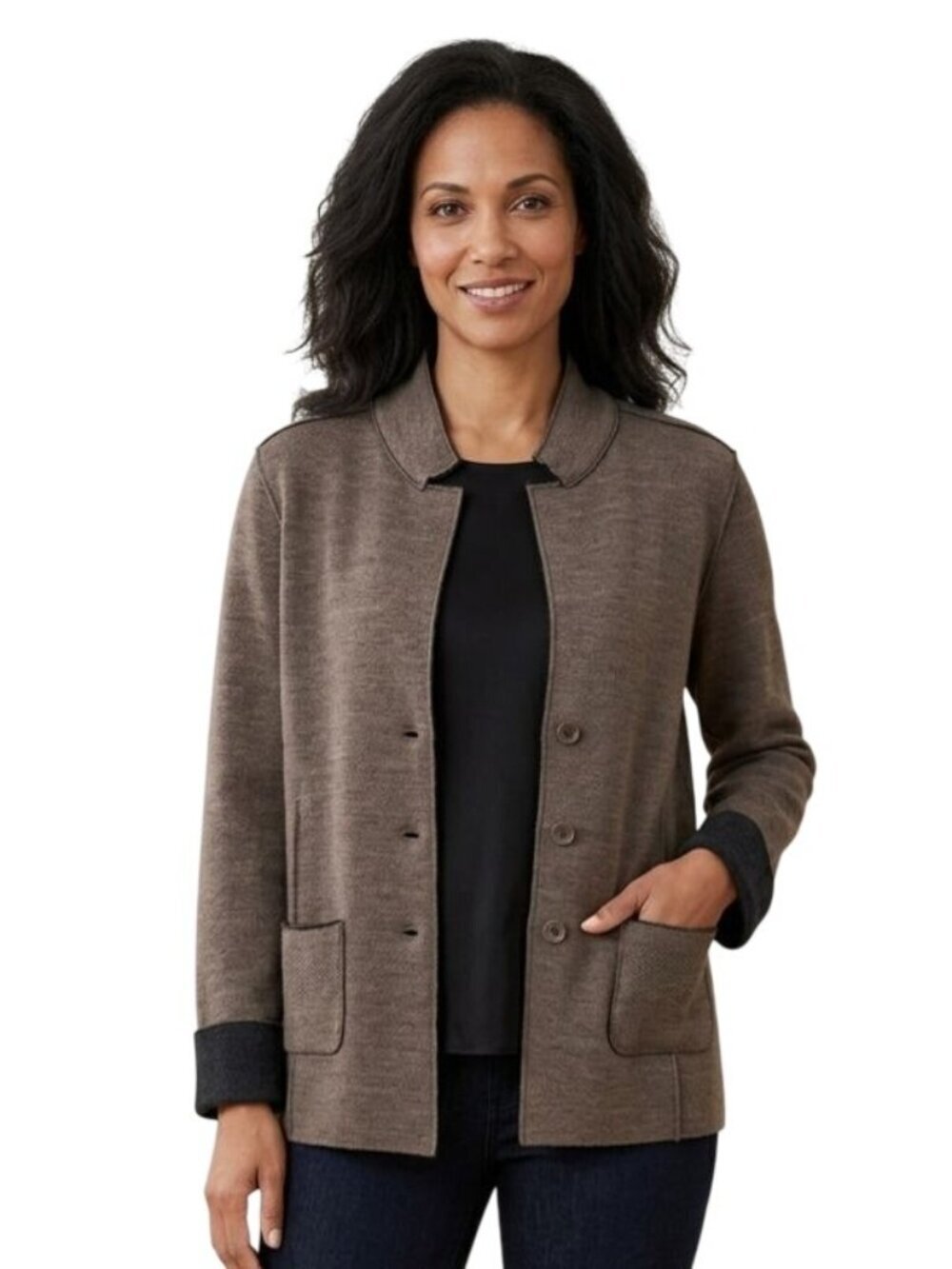 Eileen Fisher Felted Merino Wool Mansion Collar Jacket Pockets Size PL